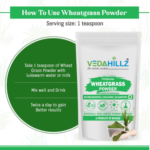 Vedahillz WheatGrass Leaf Powder for Energy and Detox Made from Selected Fresh WheatGrass